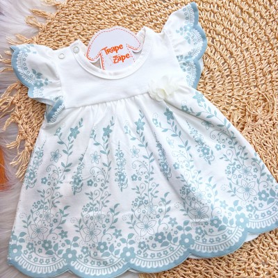 Conj. Batinha com Flores e Short Poá - Verde Pastel e Off White